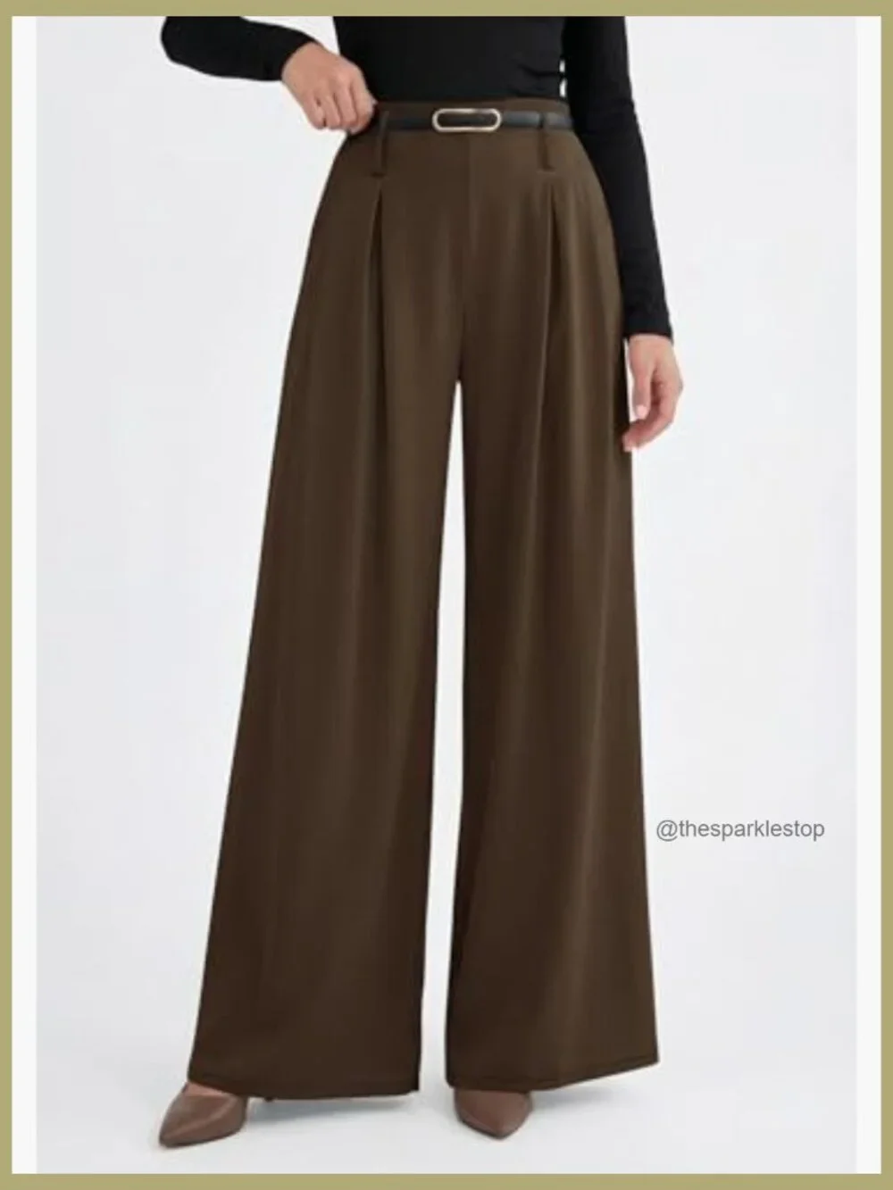 Wide Leg Pleated High Waisted Dress Pants Elastic Waist Palazzo Slacks - Picture 4 of 7